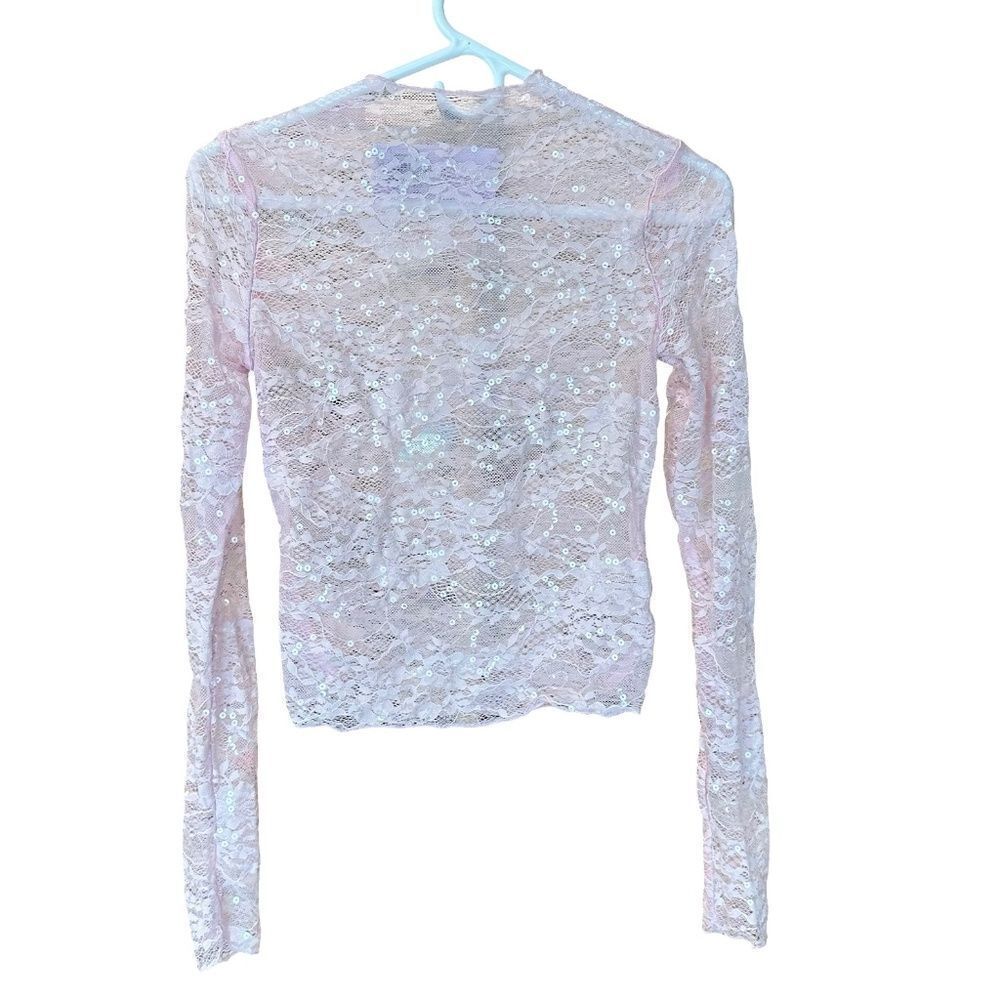 NWT Wild Fable Women's Long Sleeve Lace Sequin Stretchy Top - Light Pink XS
